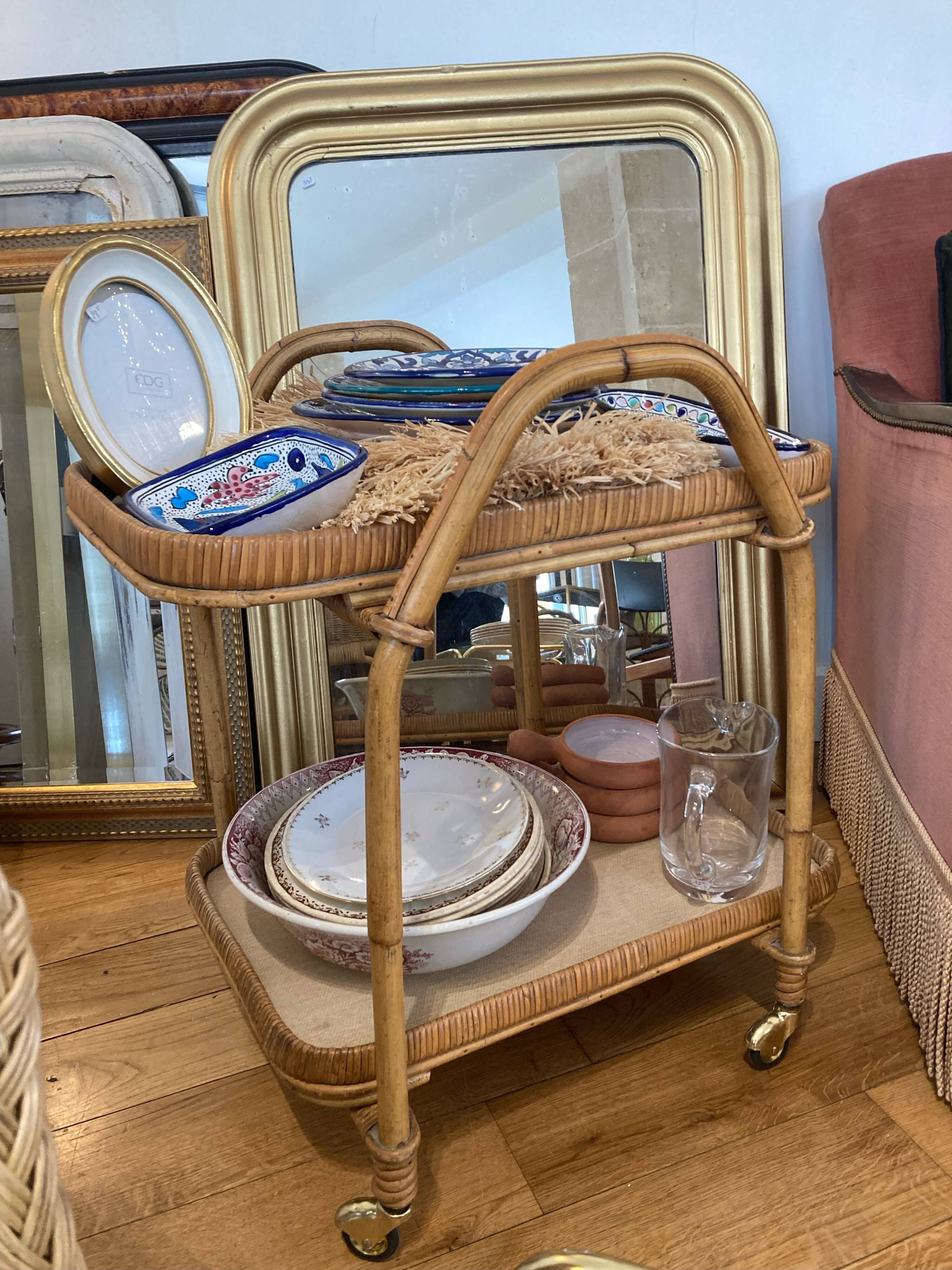 Rattan service, two trays