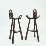 2 tabourets de bar espagnols brutalistes, années 1960