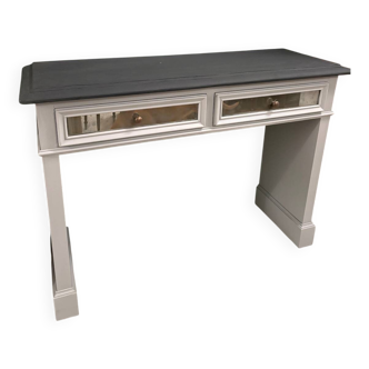 Superb matte black console with a natural top.