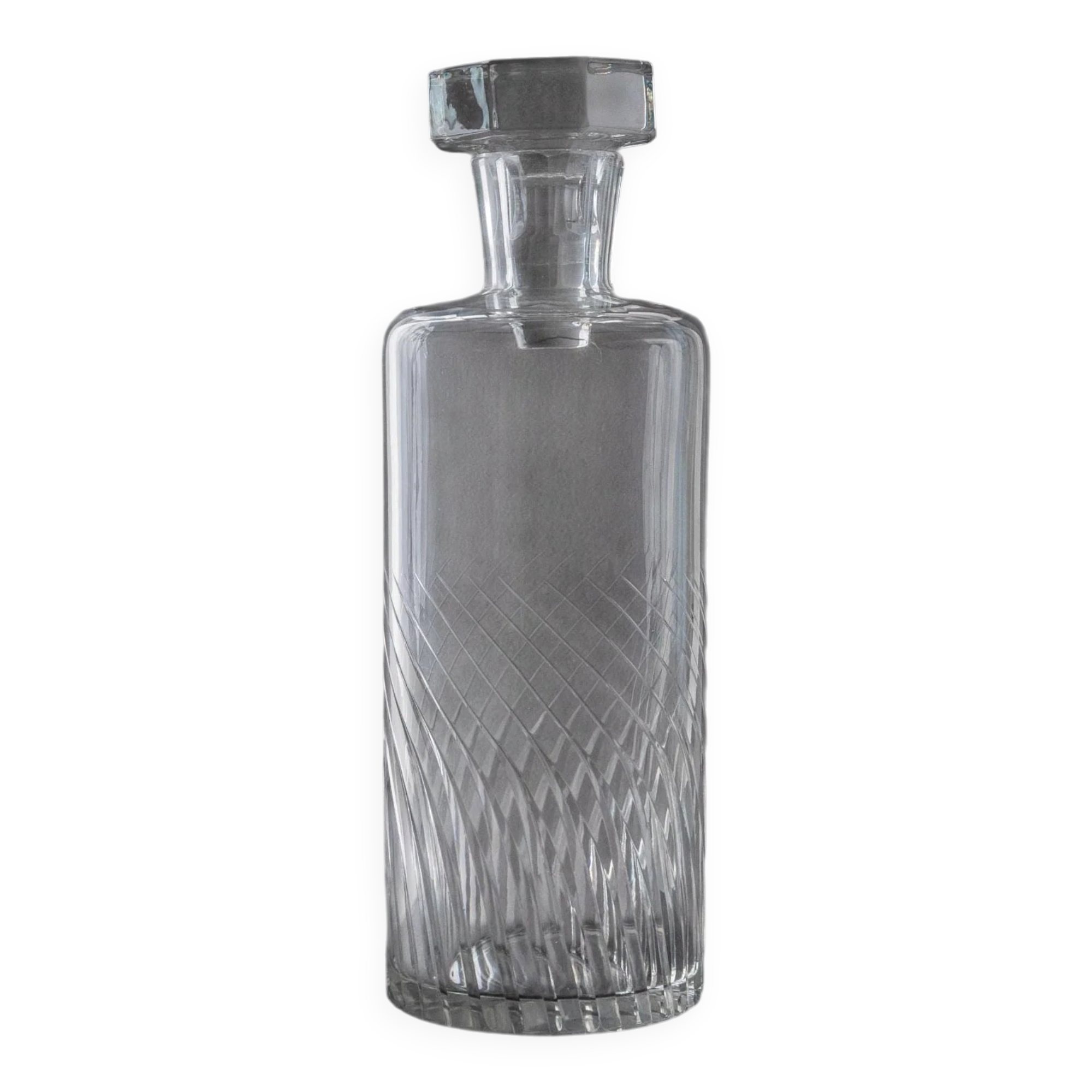 Vintage Murano glass carafe from the 1960s, clear glass with an octagonal stopper, engraved texture, Italian design, bar accessory, timeless gift idea.