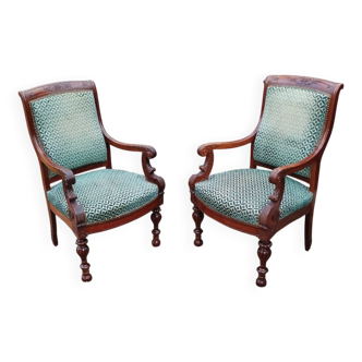 Pair of antique Louis XVI mahogany armchairs from the 19th century