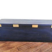Trunk chest - bench in Majorelle blue solid wood & golden brass