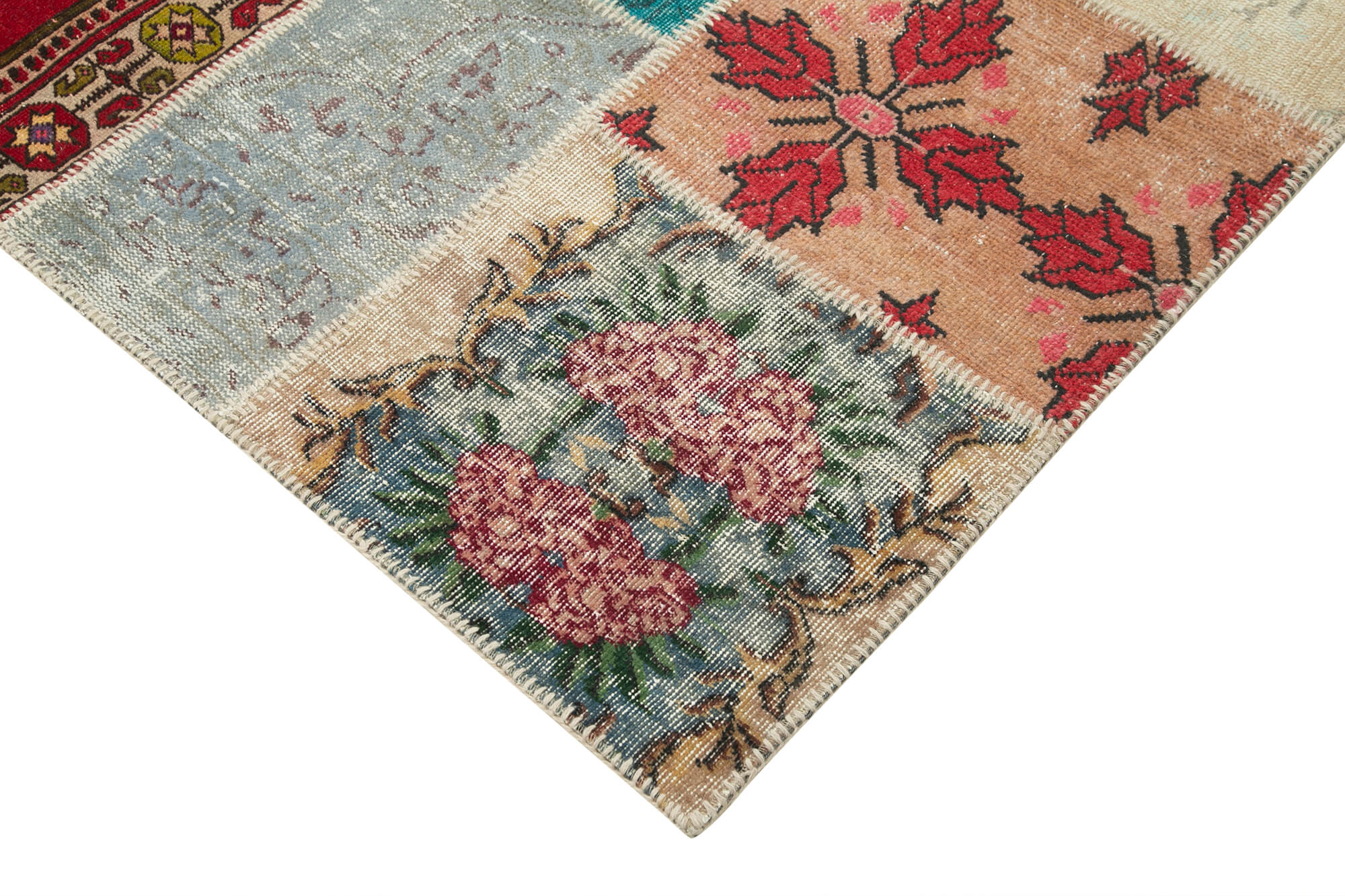 Handmade anatolian overdyed 204 cm x 296 cm multicolor patchwork carpet