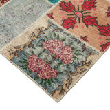 Handmade anatolian overdyed 204 cm x 296 cm multicolor patchwork carpet