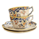 Antique polychrome faience chocolate cups with saucers – Flo decoration
