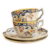 Antique polychrome faience chocolate cups with saucers – Flo decoration