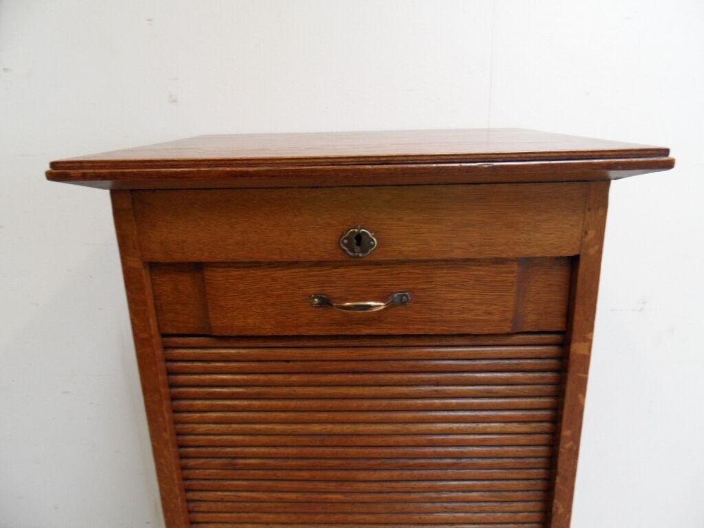 Vintage oak filing cabinet with roller shutter