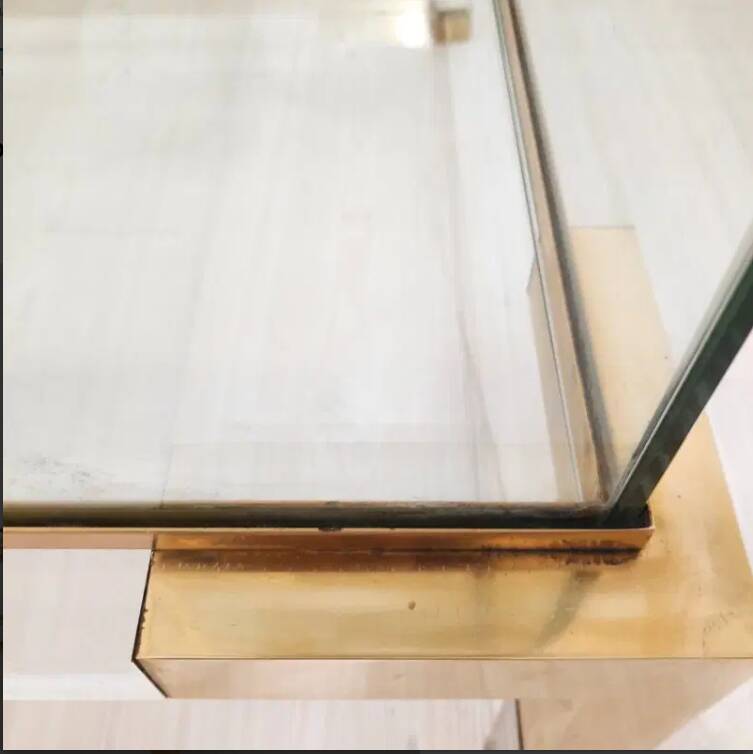 coffee table, table with sliding top, brass plexiglass crystal  vintage anni 70