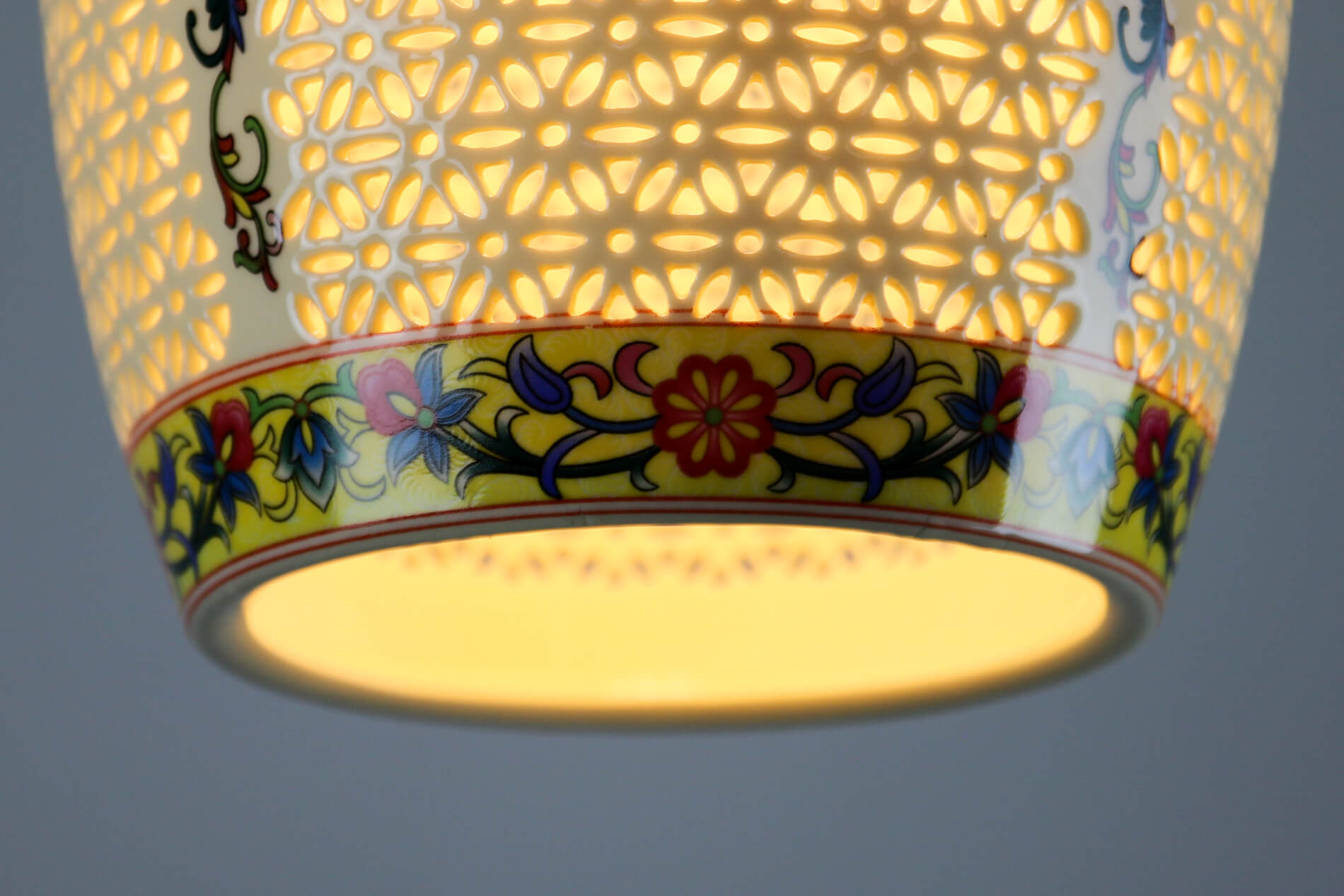 Pair of vintage oriental ceramic pendant lights, 1980s