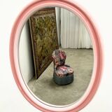 Large oval pink ceramic mirror (76cm) – vintage Italian design