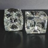 Pair of cubic candlesticks in bohemian crystal