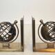 Pair of Brass Bookends with Openwork Globe Decorations. Work