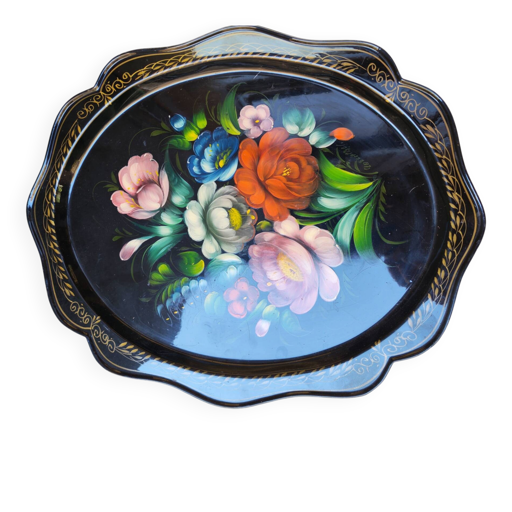 Hand-painted metal plate Russian art