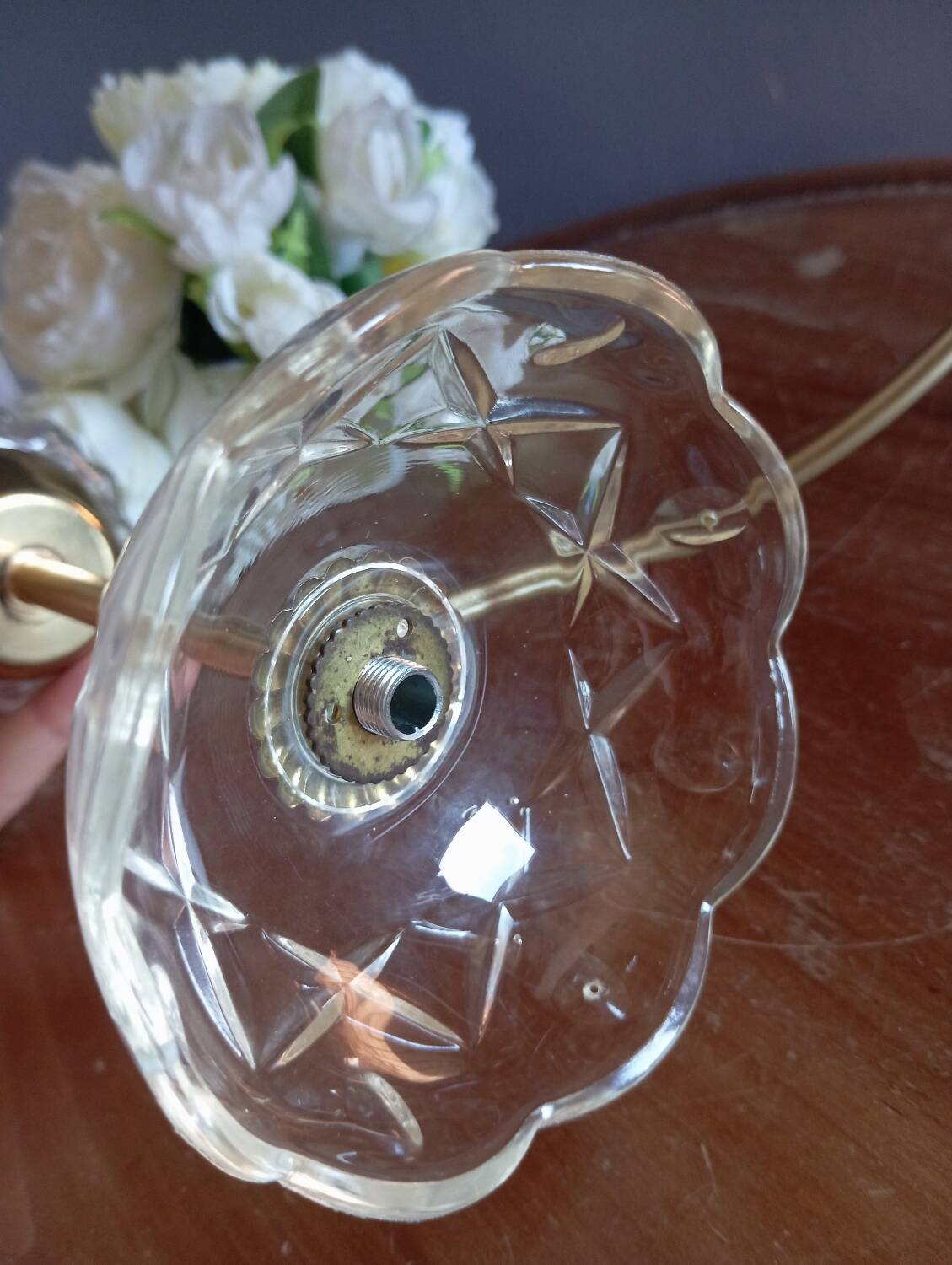 Lampe à poser verre pointe de diamant, vintage