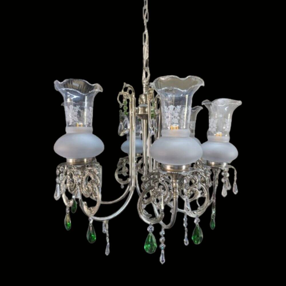 French-style silver chandelier with Swarovski crystal pendants, 1980