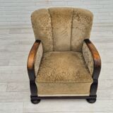 1950s, Danish vintage relax armchair, furniture velour, ash wood.