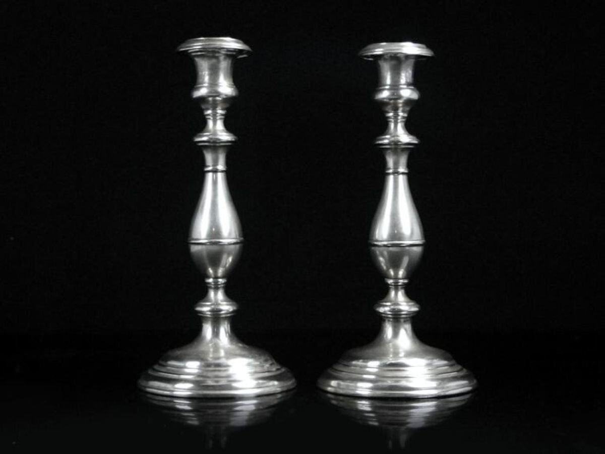 Bougeoirs en laiton plaqué de Henniger, 19e siècle, ensemble de 2