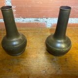 Pair of Antique Vintage Repoussé Brass Vases