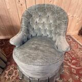Pair of Napoleon III frog armchairs in grey-blue velvet