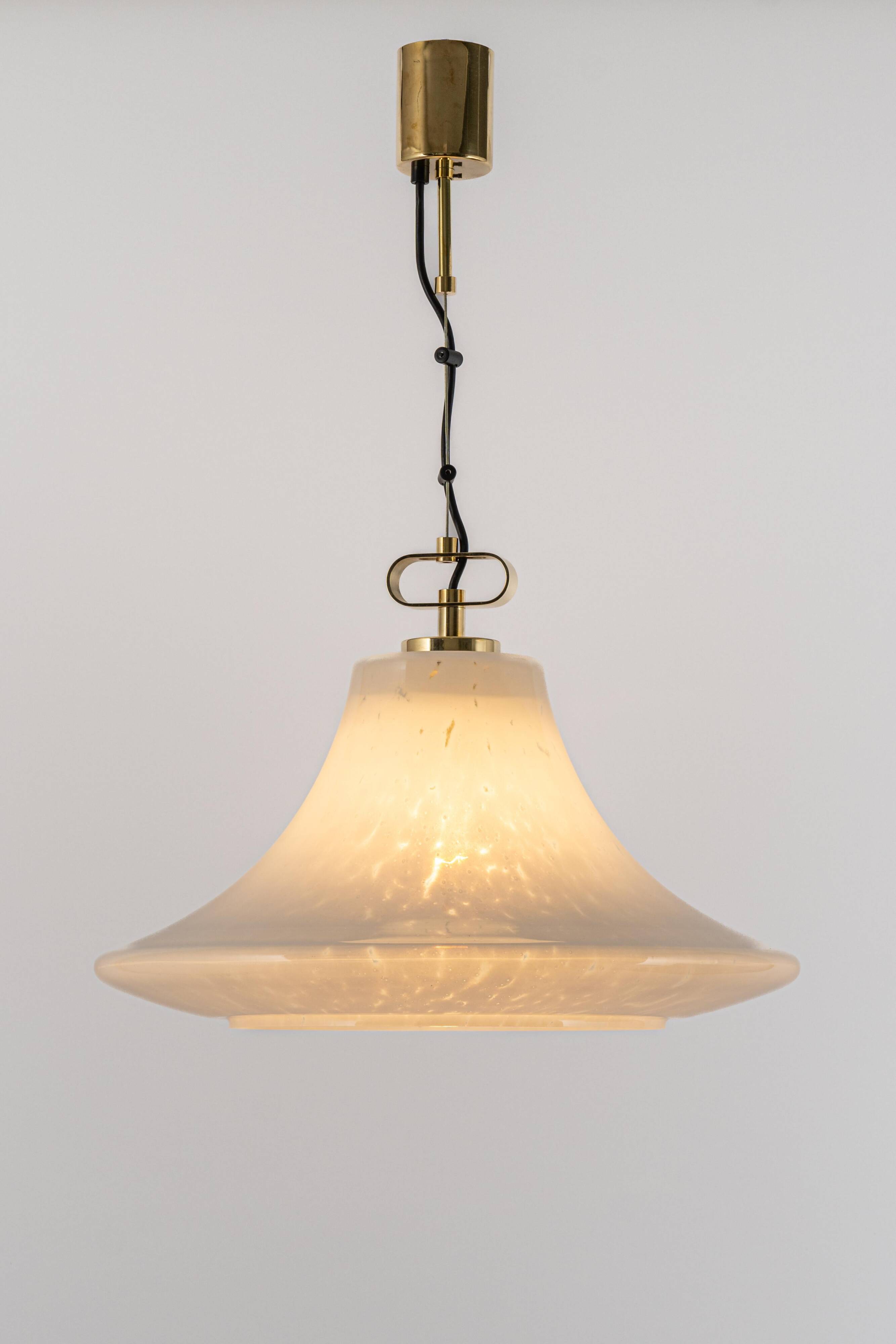 Large suspended brass luminaire from Limburg with opaline glass, Germany, 1970s.