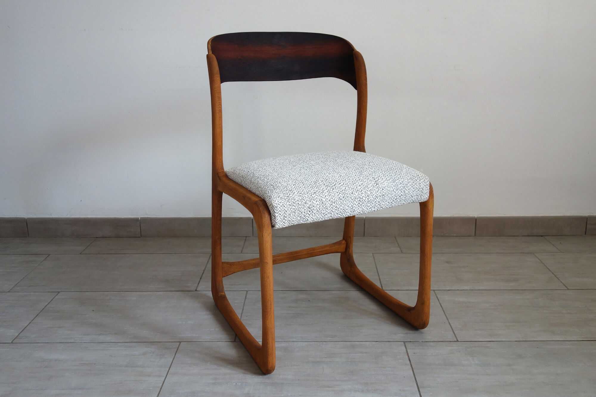 Baumann sleigh chair restored, France, 1960s