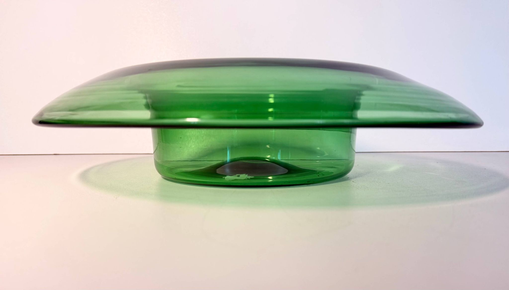 Vintage Hand Blown Green Glass Centerpiece Bowl, Empoli, Italy, 1970s