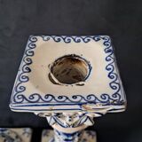 Antique Pair of Blue and White Delftware Column Candlesticks