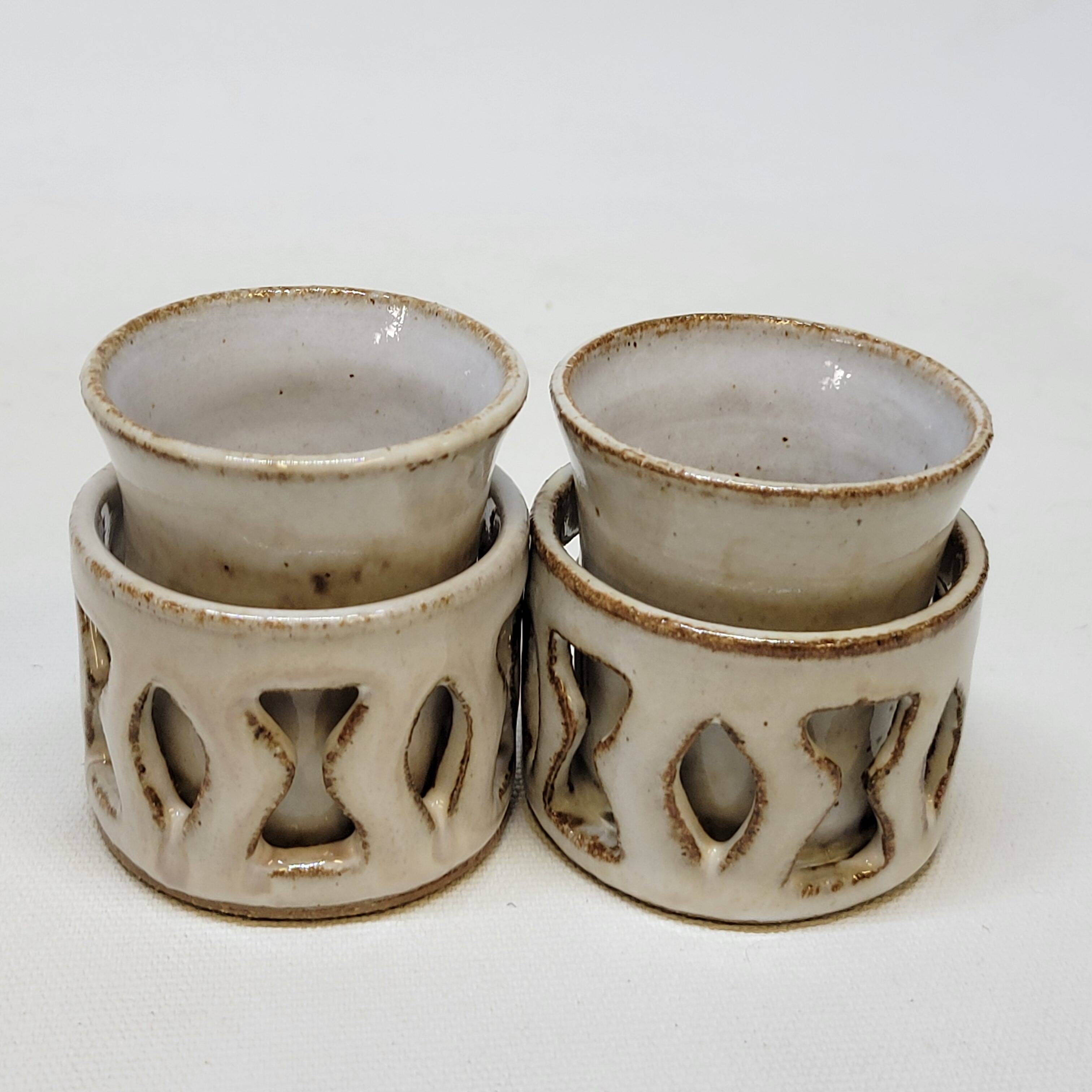 2 Ceramic Stoneware Egg Cups Signed by a Ceramist to Identify