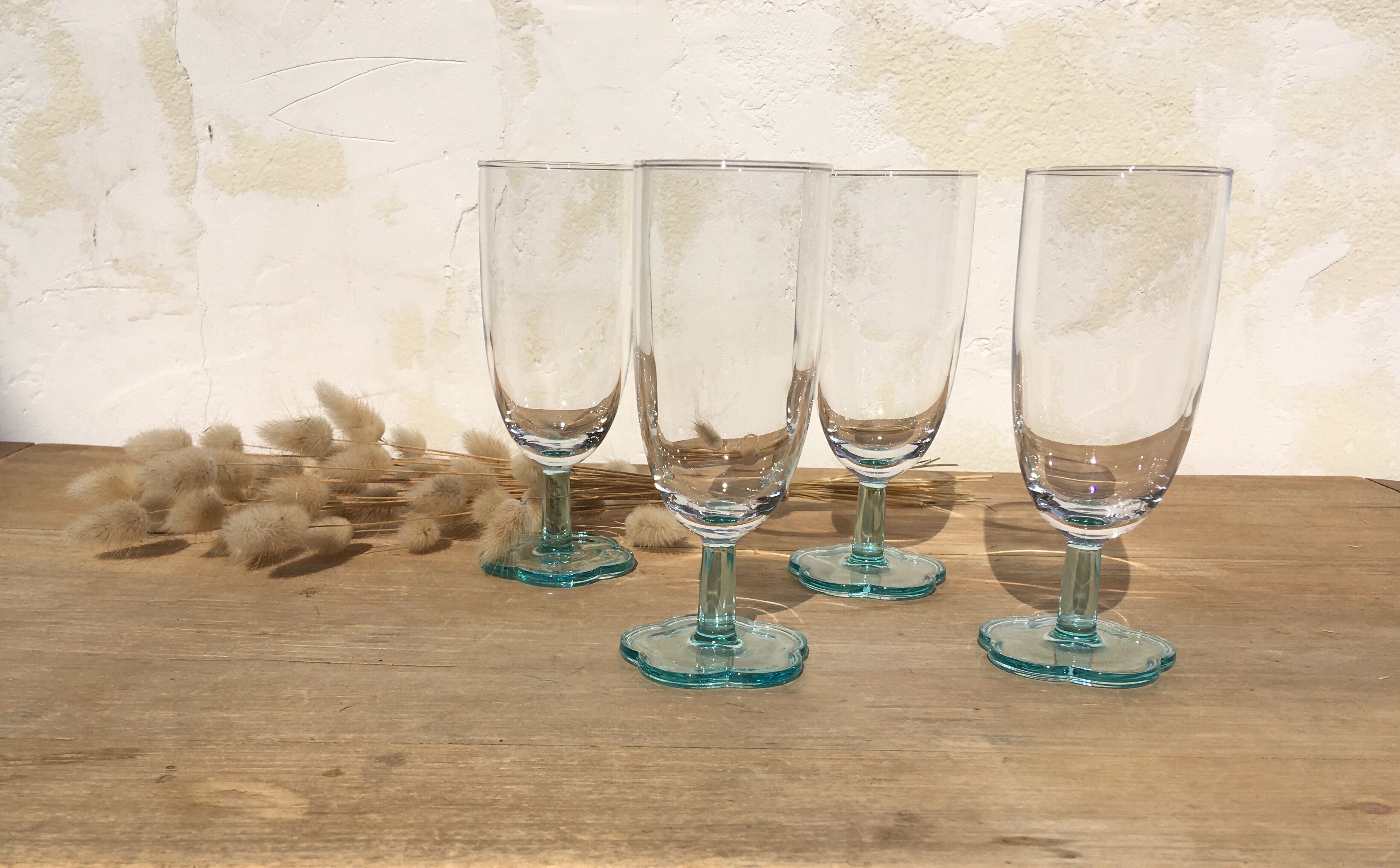 Verres à pied fleur bleu turquoise