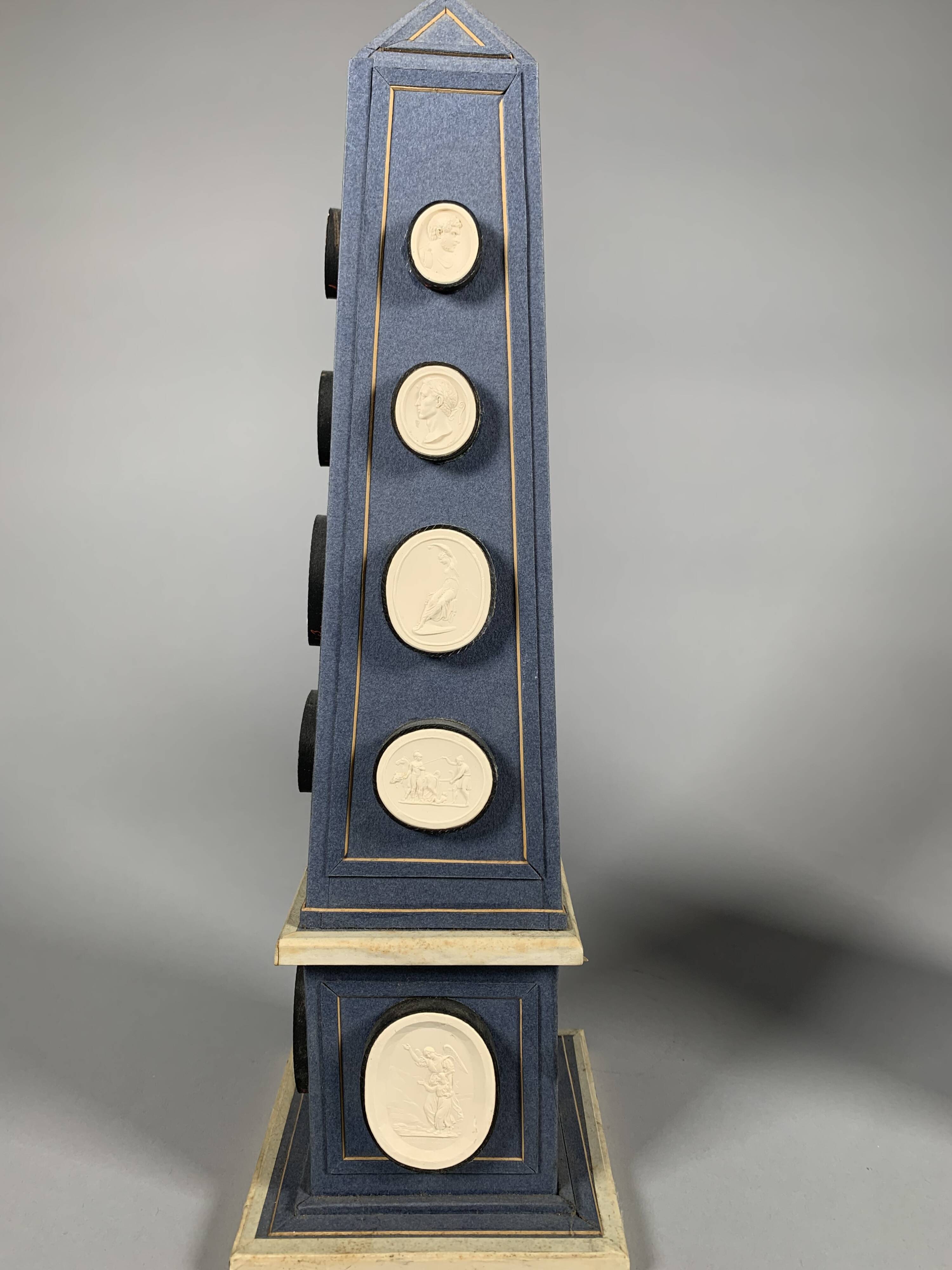 Pair of Ornate Obelisks with Cameos in Plaster in the Antique Style, Late 18th Century