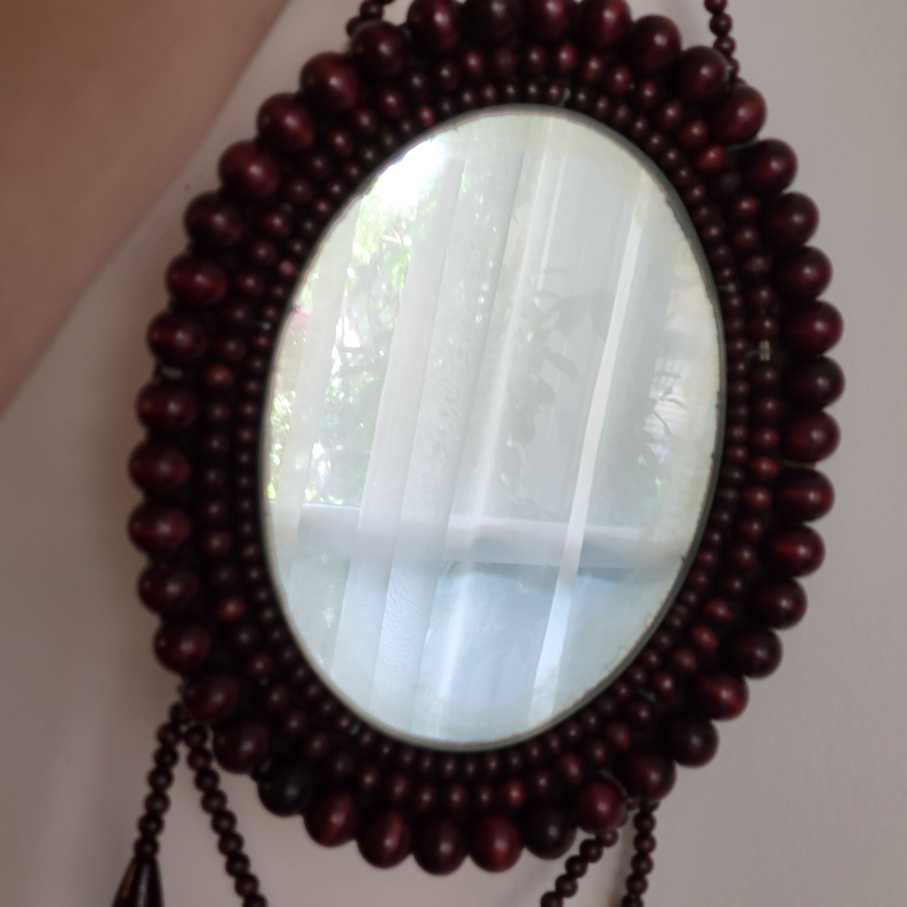 Miroir vintage bohème en perles de bois