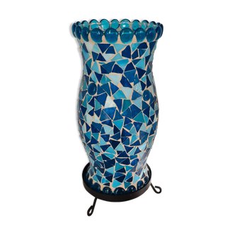 Mosaic lamp blue and white vintage glass