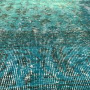 Distressed Turkish Narrow Runner 304 x 76 cm Wool Vintage rug, Overdyed Turquoise