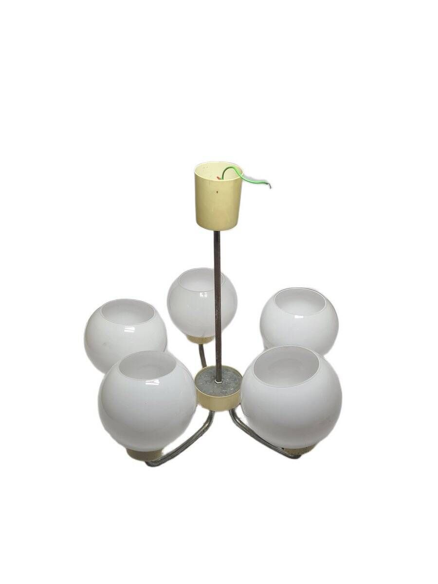 Vintage pendant light in brass and glass, Poland, 1970s