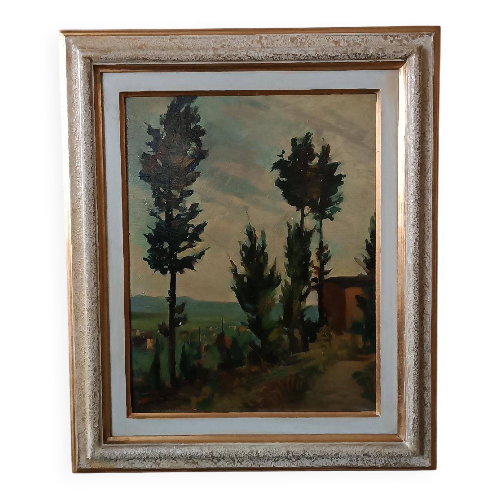 Landscape painting oil on panel Tuscan school 1930s signed