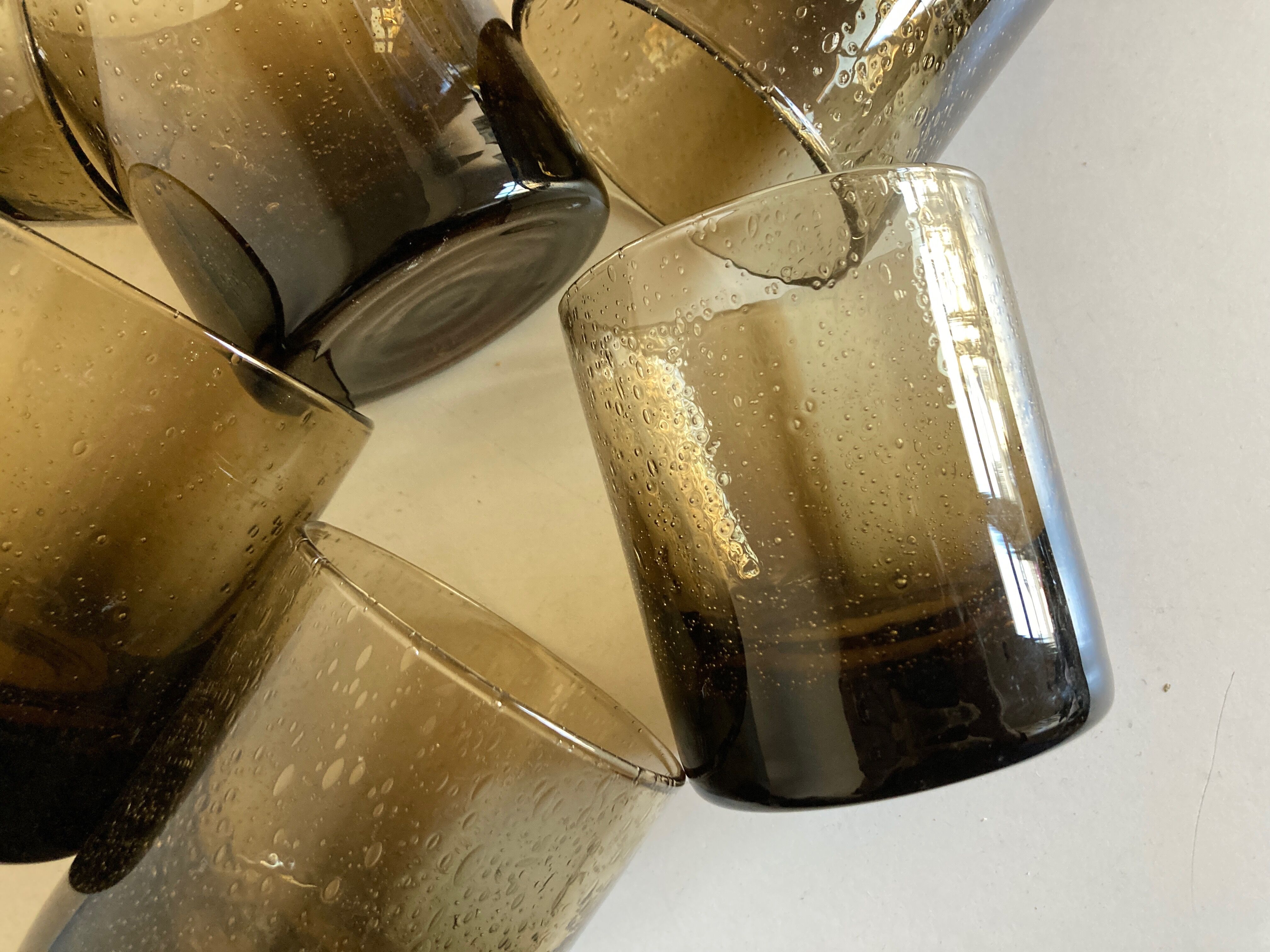Set de 6 verres gobelets en verre bullé 1970