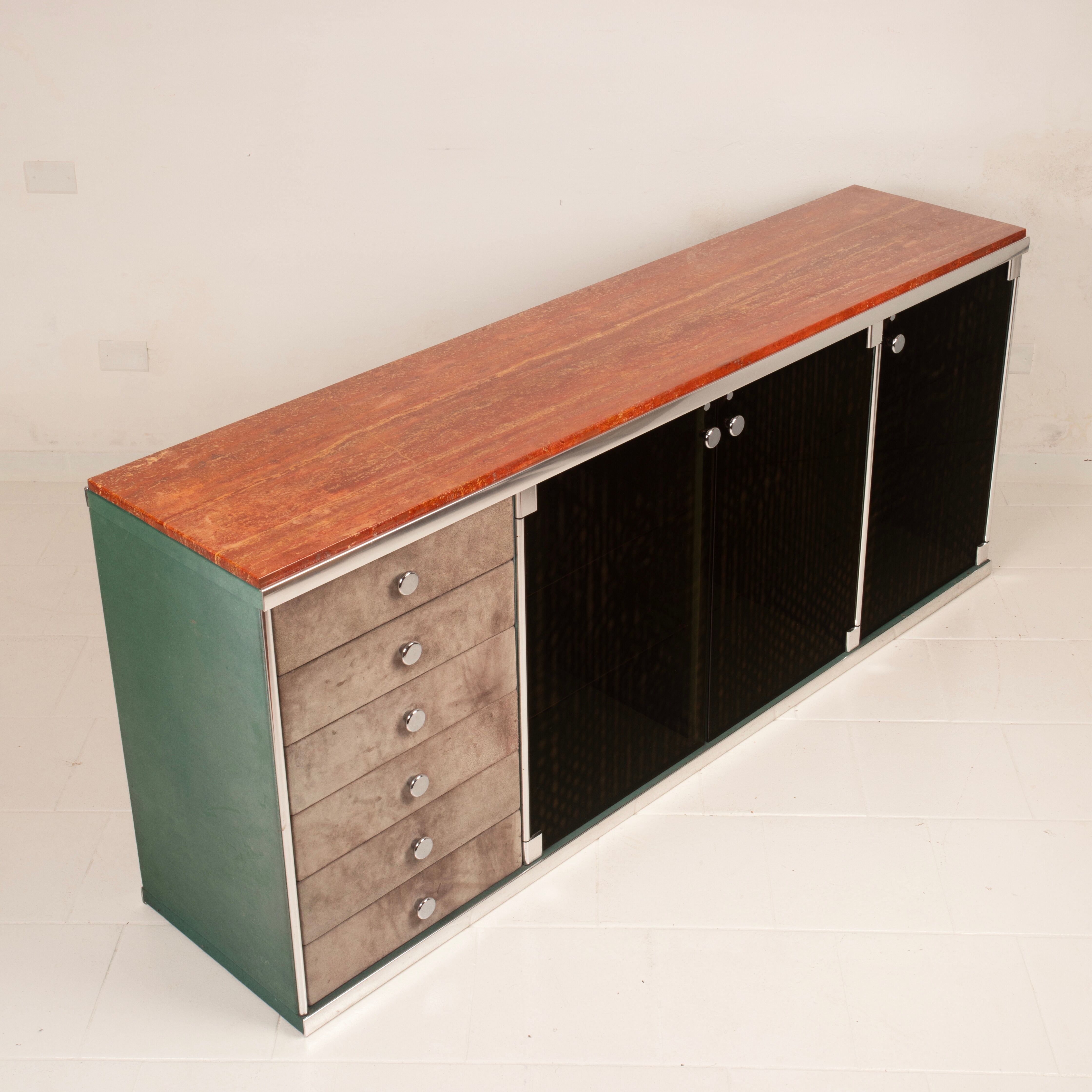 Guido Faleschini Astro Marble and Leather Sideboard for i4 Mariani 1979
