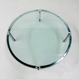 Vintage round glass & steel coffee table by Horst Brüning for Kill International, 1960s