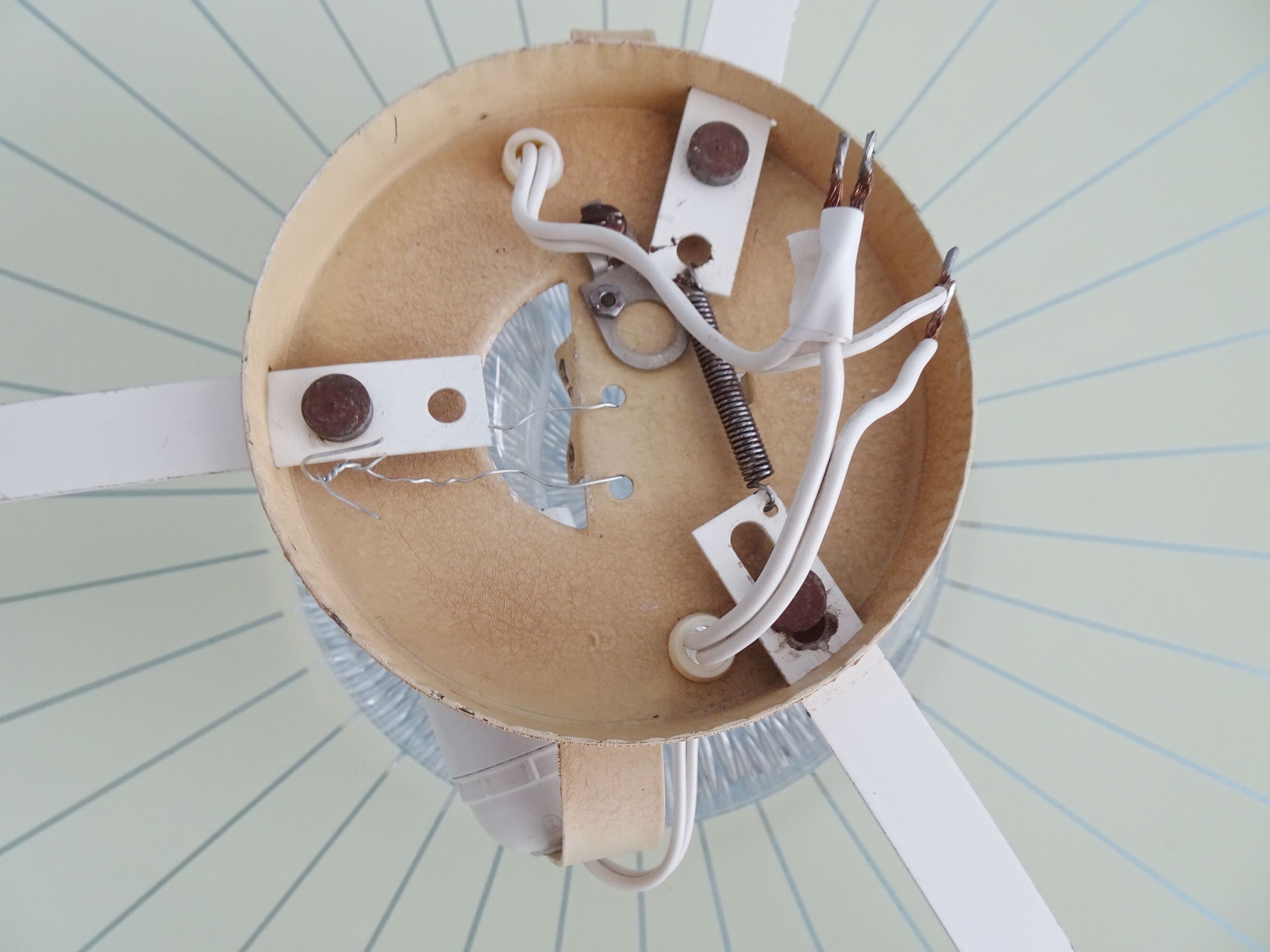 Mid-century wall or ceiling lamp made of glass with a graphic pattern