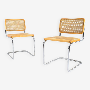 Set of Two Mid-Century Modern Marcel Breuer B32 Blonde Cesca Chairs, Italy 1970s