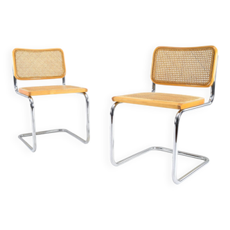 Set of Two Mid-Century Modern Marcel Breuer B32 Blonde Cesca Chairs, Italy 1970s