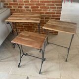 Set of 3 wooden/wrought iron nesting tables