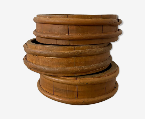 Set of three antique swedish wooden primitive bowls