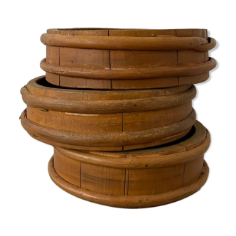 Set of three antique swedish wooden primitive bowls