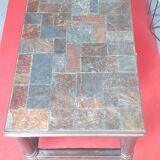 Table basse plateau carreau pierre nature pieds acier art deco