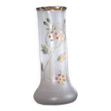 Vase tubulaire hexagonal Art Nouveau verre dépoli émaillé circa 1900-10, catalogue Legras Montjoie