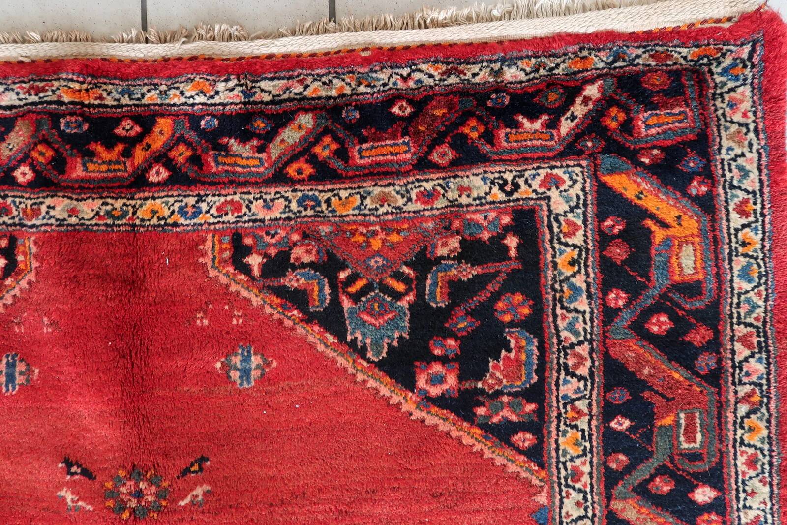 Tapis persan Hamadan vintage fait main, 136 cm x 210 cm, années 1960
