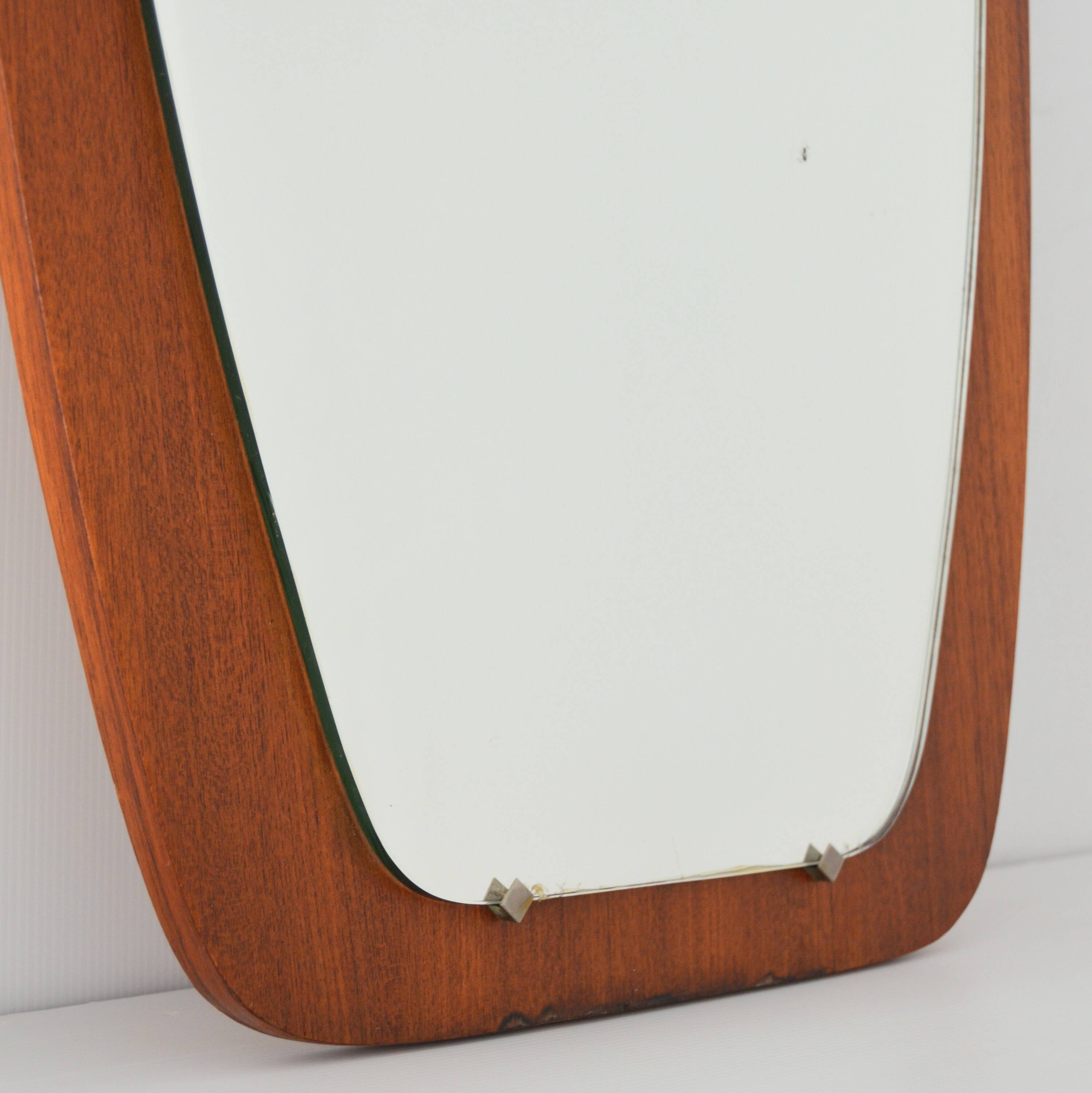 Large Scandinavian teak free-form mirror 1960