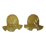 Two corolla-shaped lampshades for suspension or applique, amber colour