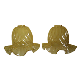 Two corolla-shaped lampshades for suspension or applique, amber colour